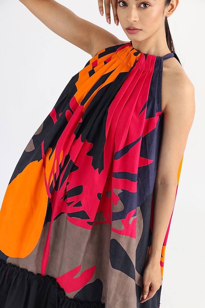 Black Poplin Printed Halter Summer Dress by Studio Moda India at Pernia's Pop Up Shop