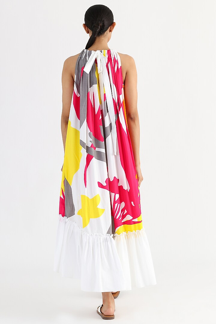 White Poplin Printed Halter Summer Dress by Studio Moda India at Pernia's Pop Up Shop