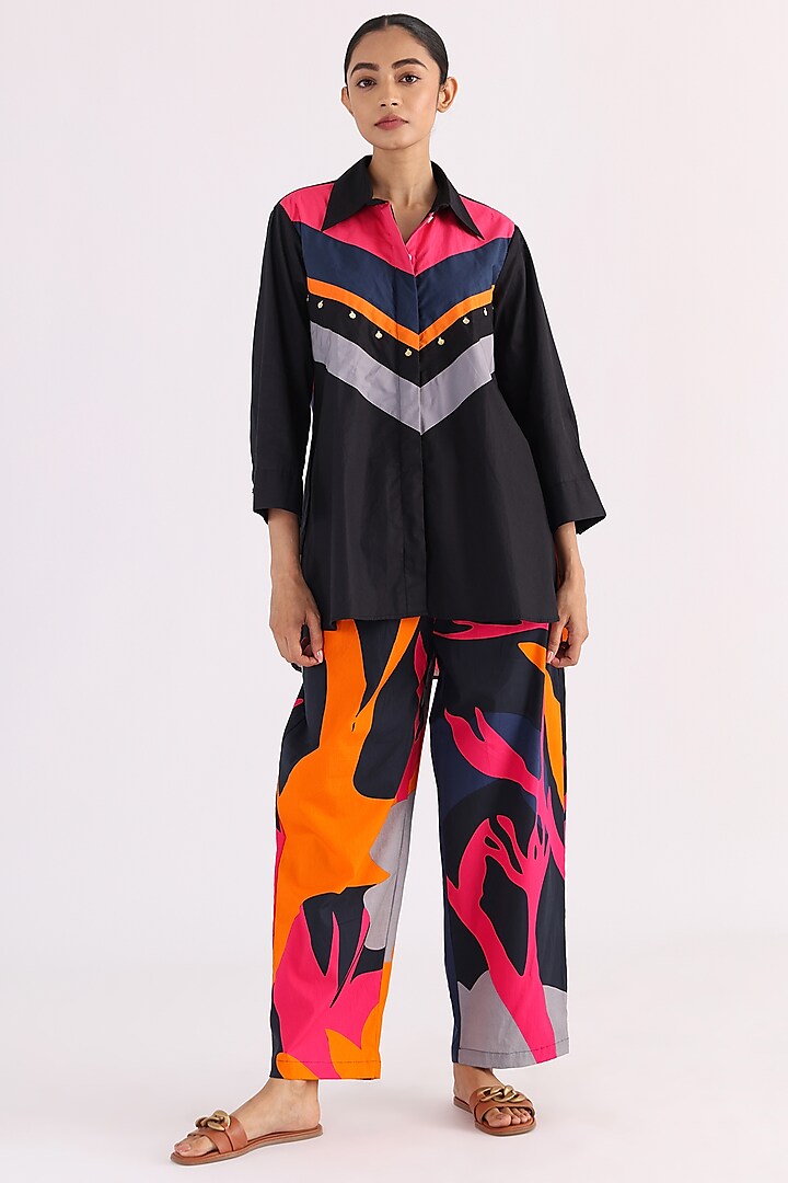 Black Cotton Printed A-Line Shirt by Studio Moda India at Pernia's Pop Up Shop