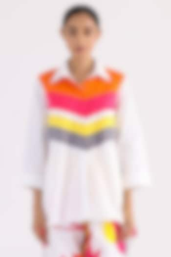 White Cotton Printed A-Line Shirt by Studio Moda India at Pernia's Pop Up Shop