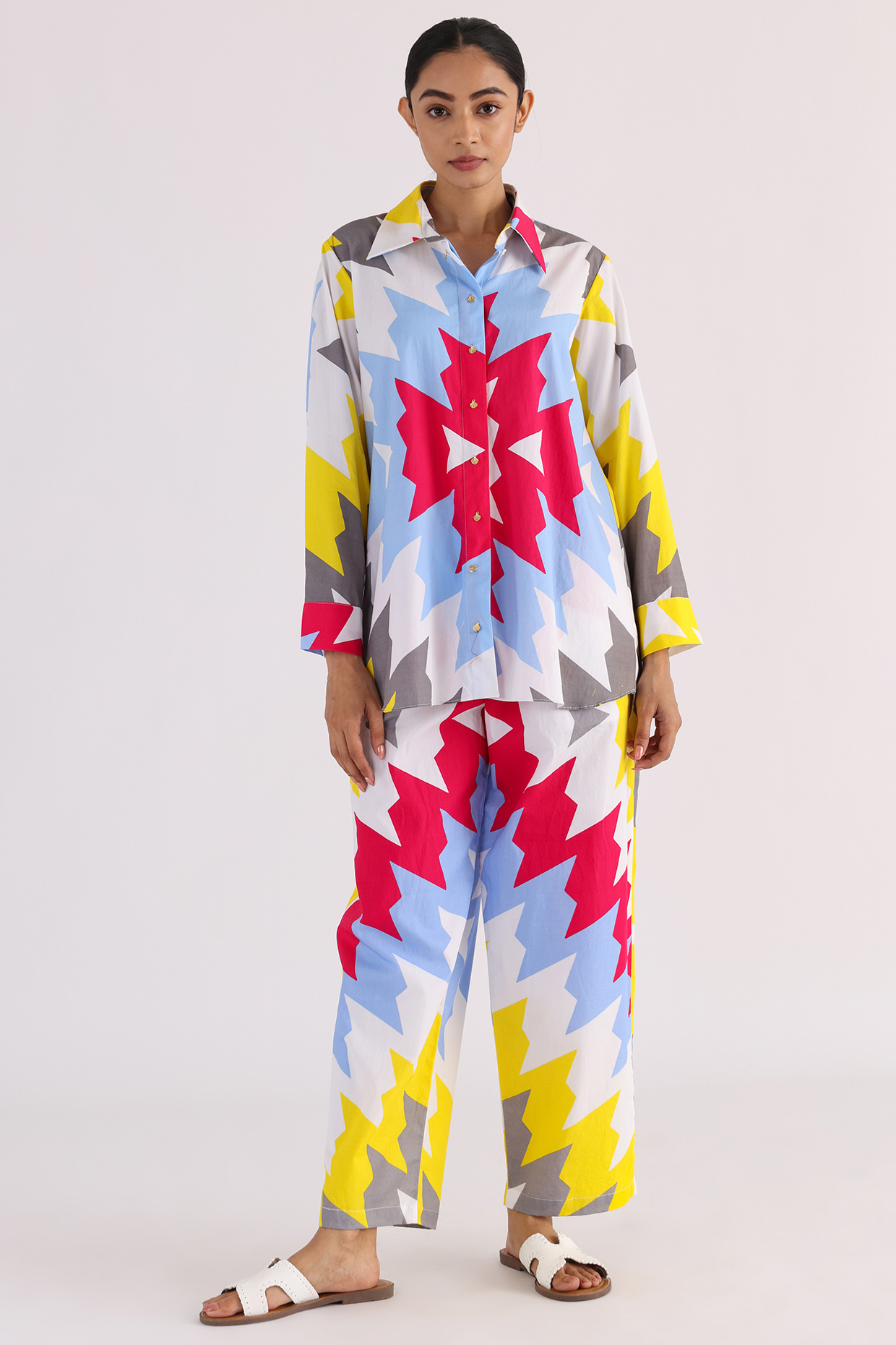 Multi-Colored Poplin Printed A-Line Shirt by Studio Moda India at Pernia's Pop Up Shop