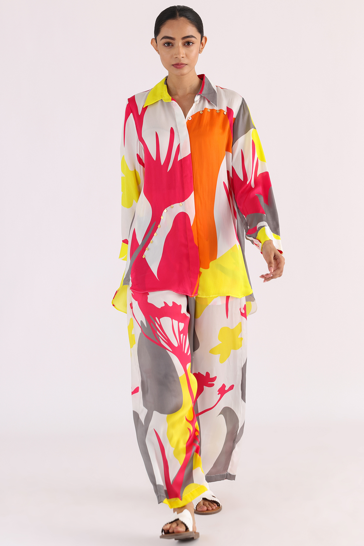 Multi-Colored Bemberg Printed A-Line Shirt by Studio Moda India at Pernia's Pop Up Shop