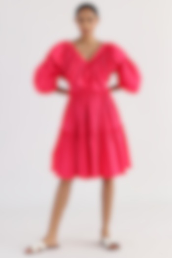 Pink Cotton Frilled Dress by Studio Moda India
