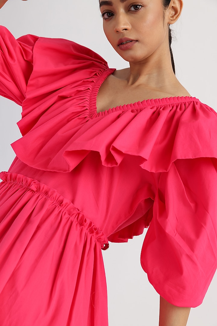 Pink Cotton Frilled Summer Dress by Studio Moda India at Pernia's Pop Up Shop