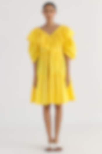 Yellow Cotton Frilled Dress by Studio Moda India