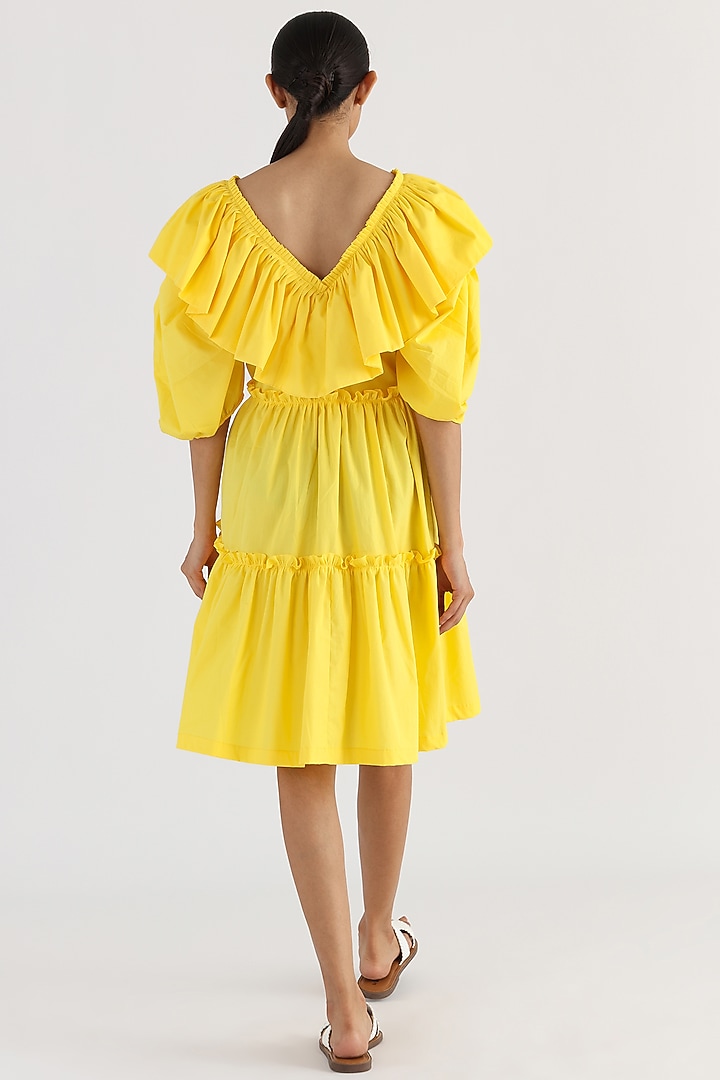 Yellow Cotton Frilled Summer Dress by Studio Moda India at Pernia's Pop Up Shop