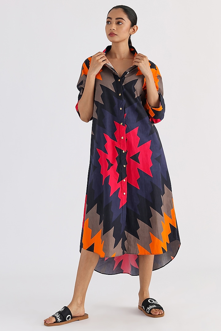 Black Poplin Printed Dress by Studio Moda India