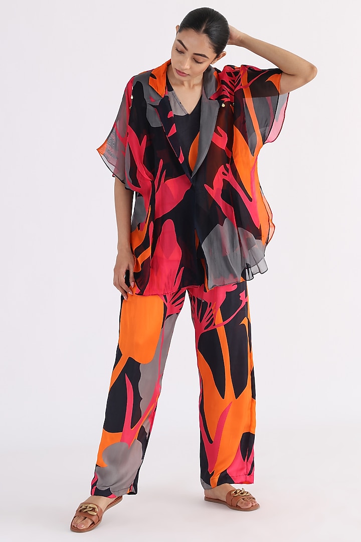 Black Organza Printed Short Jacket by Studio Moda India at Pernia's Pop Up Shop