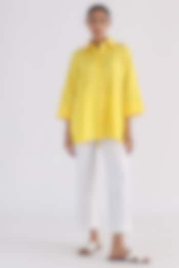 Yellow Cotton Pleated Shirt by Studio Moda India at Pernia's Pop Up Shop