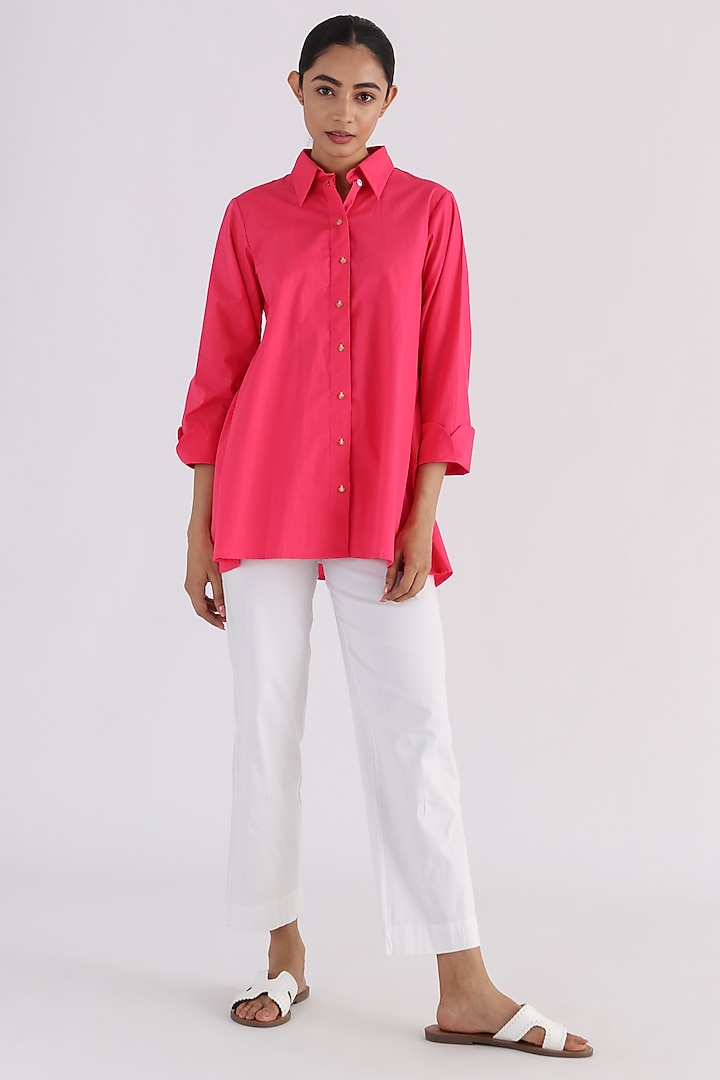 Pink Cotton Pleated Shirt by Studio Moda India at Pernia's Pop Up Shop