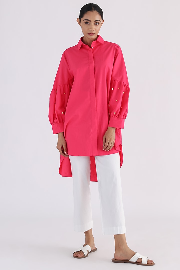 Pink Cotton Box Pleated Shirt by Studio Moda India at Pernia's Pop Up Shop