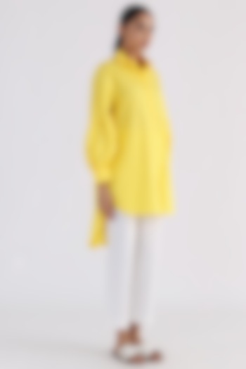 Yellow Cotton Box Pleated Shirt by Studio Moda India at Pernia's Pop Up Shop