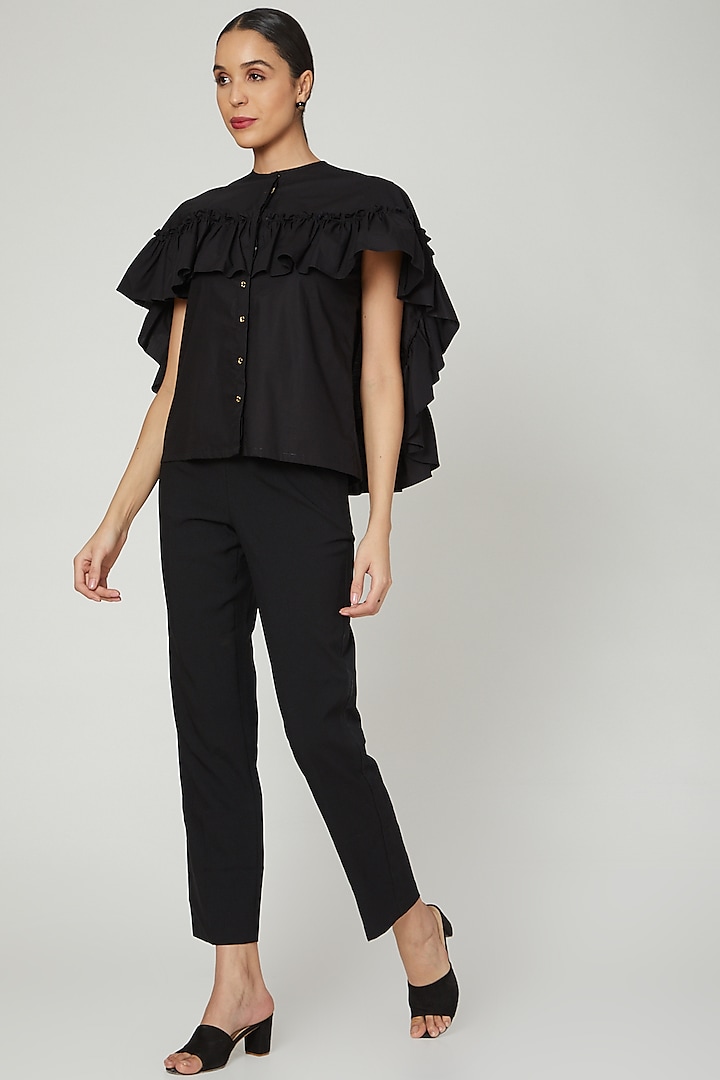 Black Pleated Cape Shirt by Studio Moda India at Pernia's Pop Up Shop