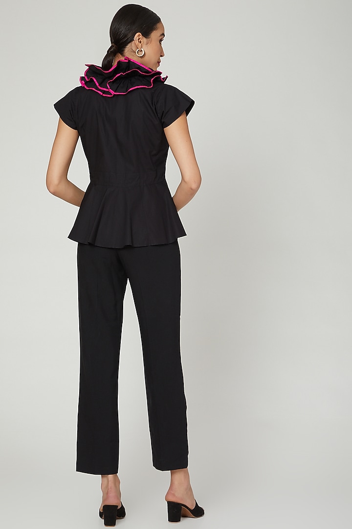 Black Ruffled Shirt by Studio Moda India at Pernia's Pop Up Shop