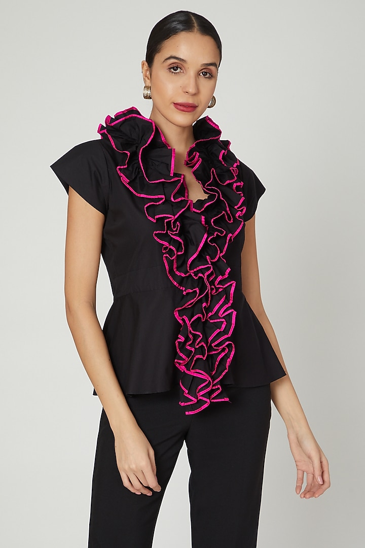 Black Ruffled Shirt by Studio Moda India at Pernia's Pop Up Shop