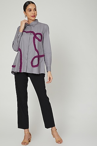Grey & Red Frilled Shirt by Studio Moda India