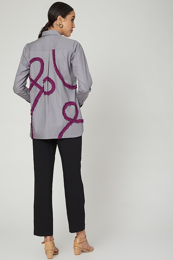 Grey & Red Frilled Shirt by Studio Moda India at Pernia's Pop Up Shop