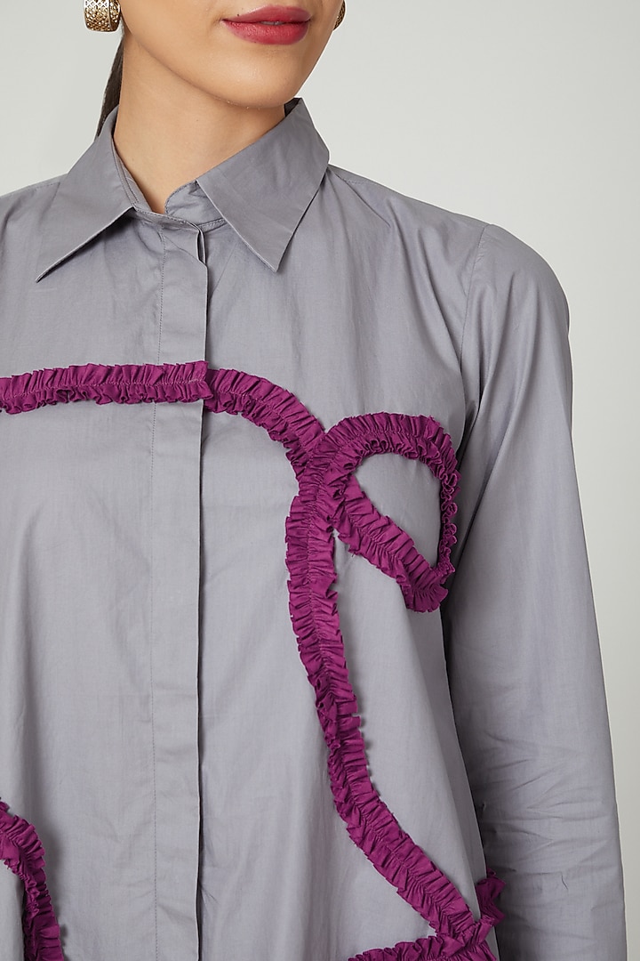 Grey & Red Frilled Shirt by Studio Moda India at Pernia's Pop Up Shop