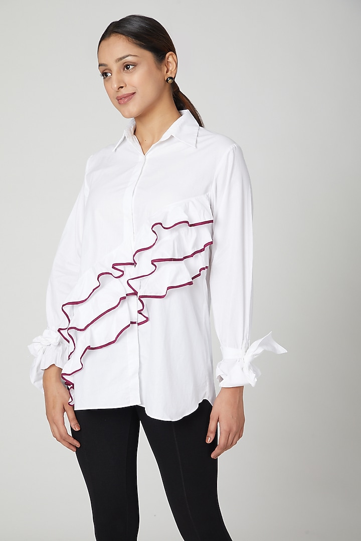 White Ruffled Shirt by Studio Moda India at Pernia's Pop Up Shop