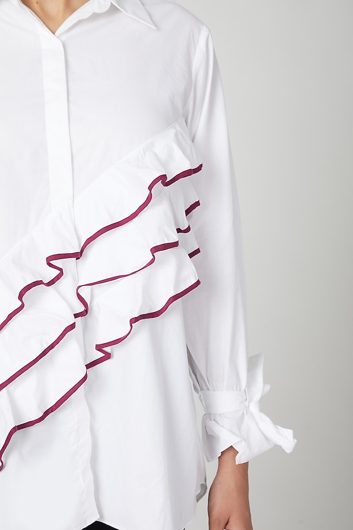 White Ruffled Shirt by Studio Moda India at Pernia's Pop Up Shop