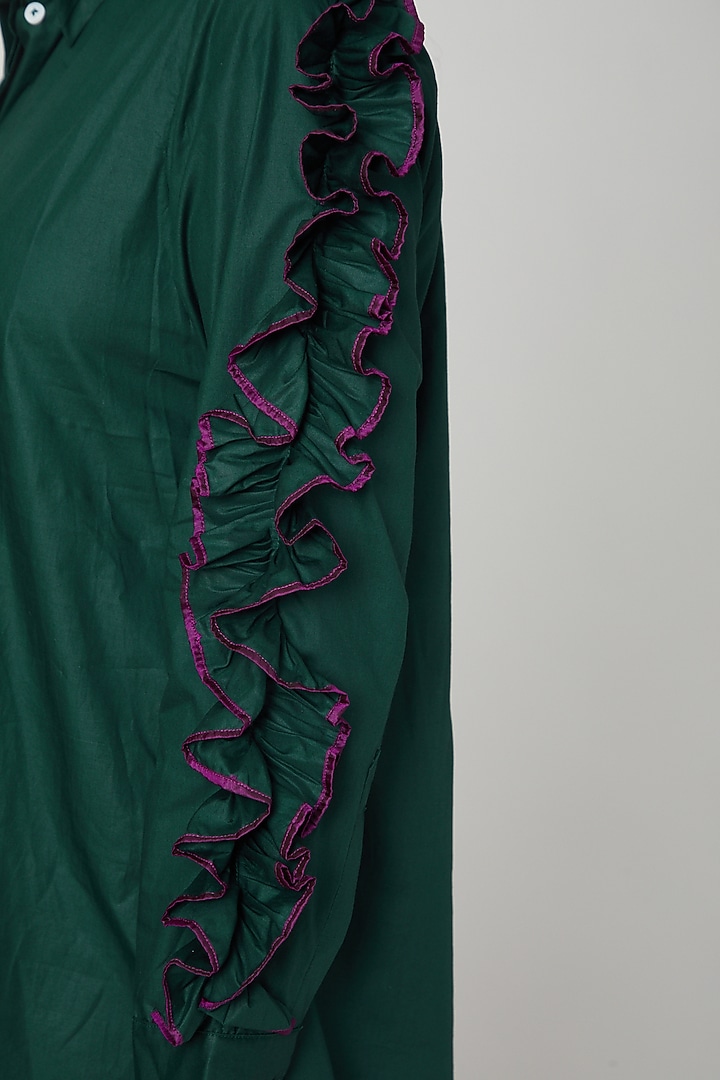 Bottle Green Ruffled Shirt by Studio Moda India at Pernia's Pop Up Shop
