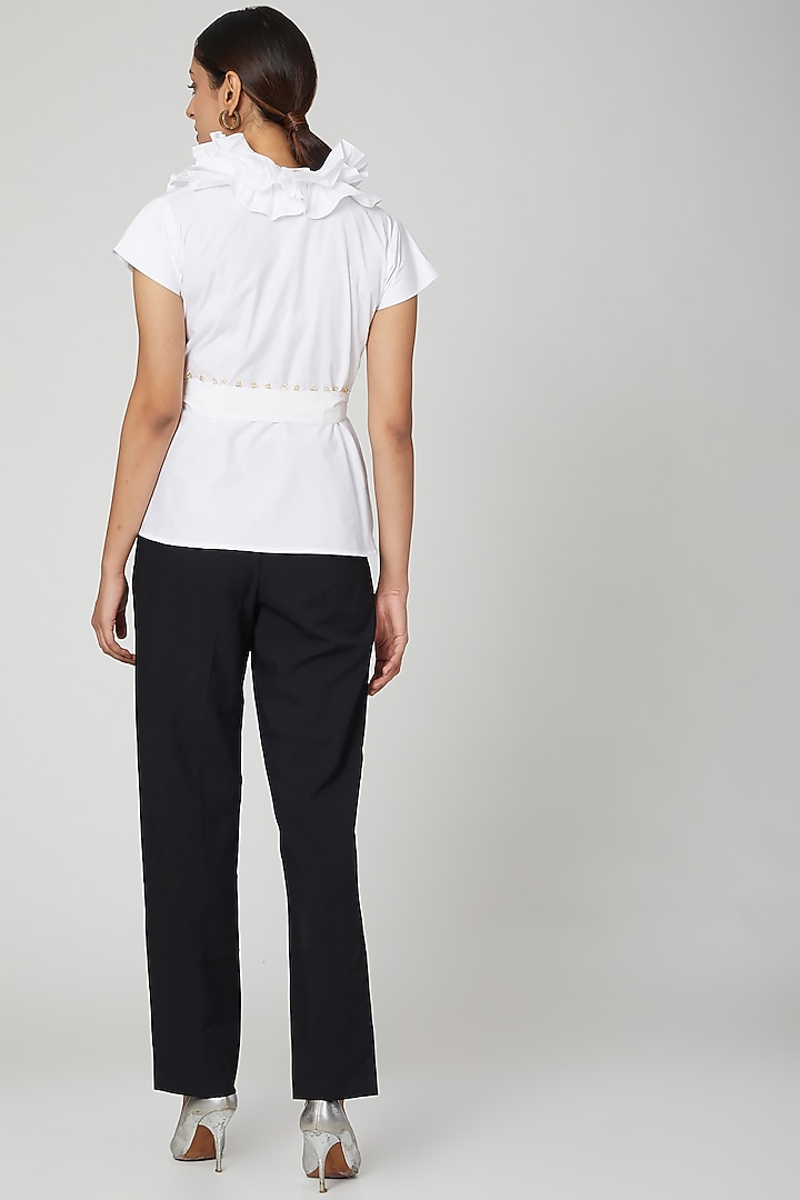 White Ruffled Peplum Shirt by Studio Moda India at Pernia's Pop Up Shop