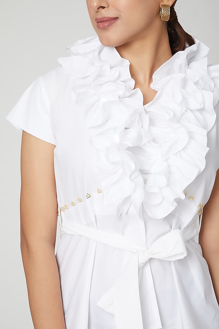 White Ruffled Peplum Shirt by Studio Moda India at Pernia's Pop Up Shop
