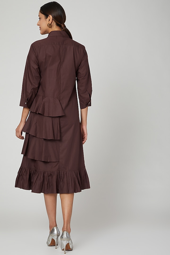 Brown Ruffled Asymmetric Summer Dress by Studio Moda India at Pernia's Pop Up Shop