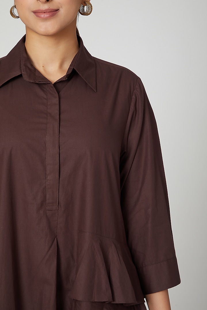 Brown Ruffled Asymmetric Summer Dress by Studio Moda India at Pernia's Pop Up Shop