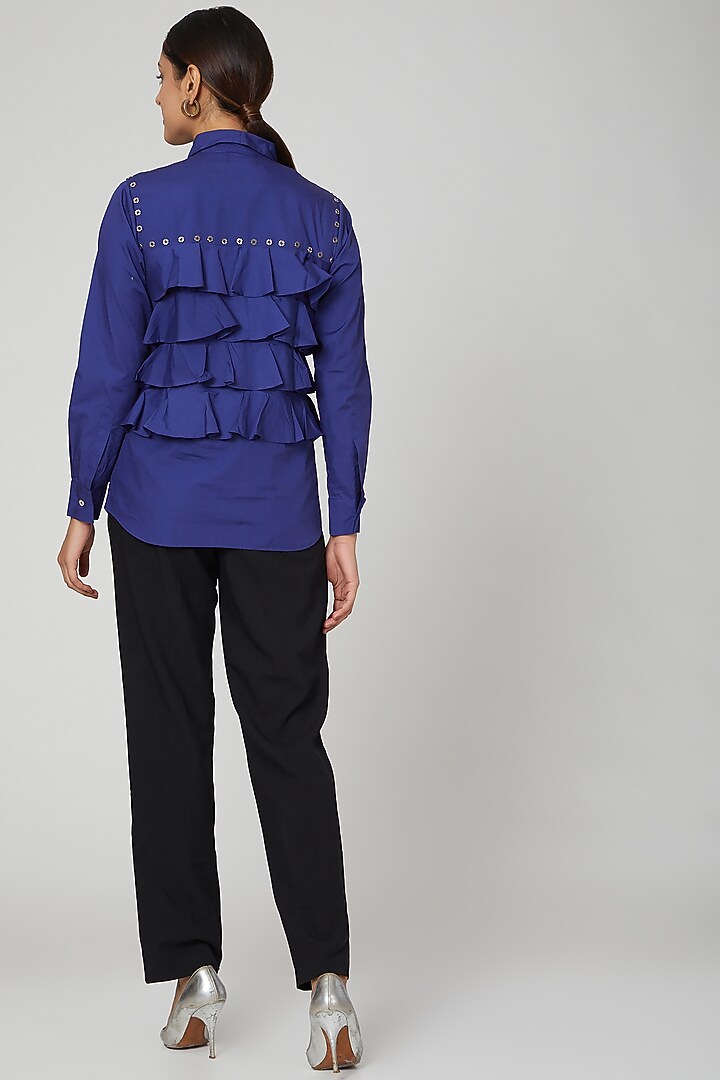Royal Blue Ruffled Shirt by Studio Moda India at Pernia's Pop Up Shop