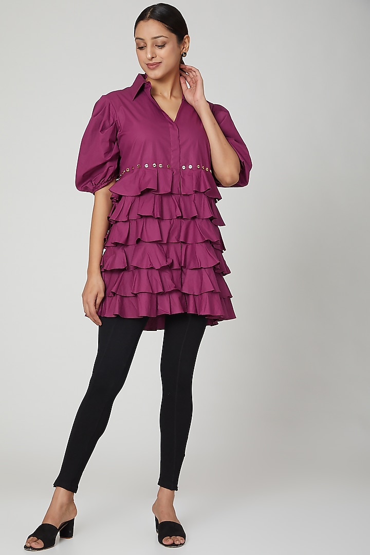 Magenta Ruffled Dress by Studio Moda India at Pernia's Pop Up Shop