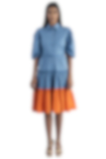 Poster Blue & Orange Pure Cotton Dress by Studio Moda India at Pernia's Pop Up Shop