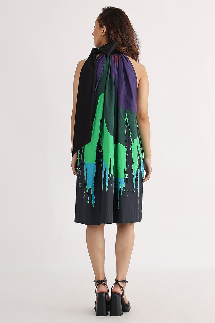 Black Cotton Printed Halter Vacation Dress by Studio Moda India at Pernia's Pop Up Shop