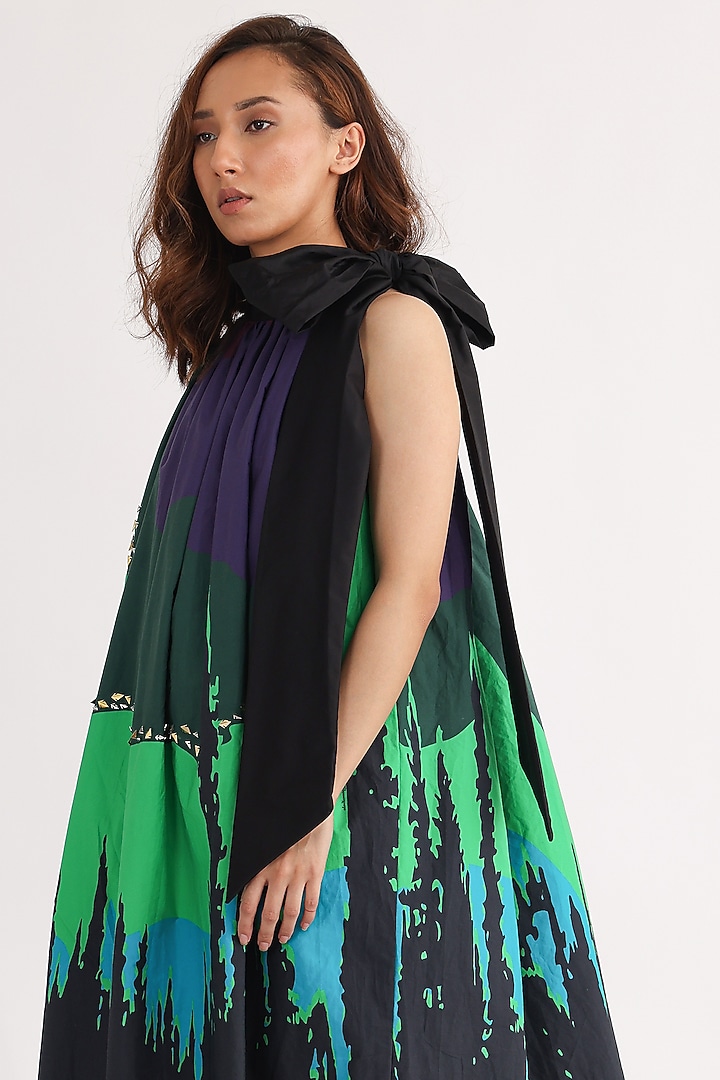 Black Cotton Printed Halter Vacation Dress by Studio Moda India at Pernia's Pop Up Shop