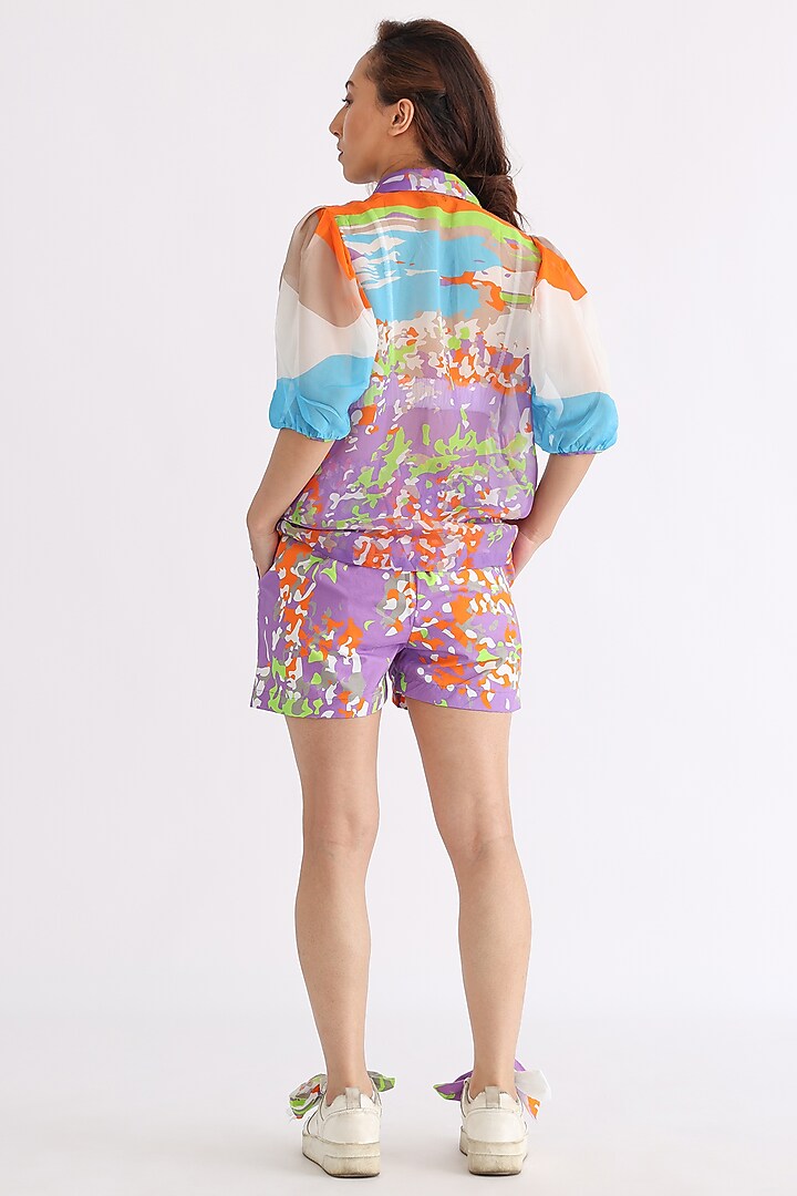 Multi-Colored Organza Printed Shirt by Studio Moda India at Pernia's Pop Up Shop