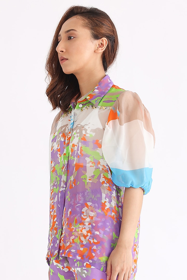 Multi-Colored Organza Printed Shirt by Studio Moda India at Pernia's Pop Up Shop