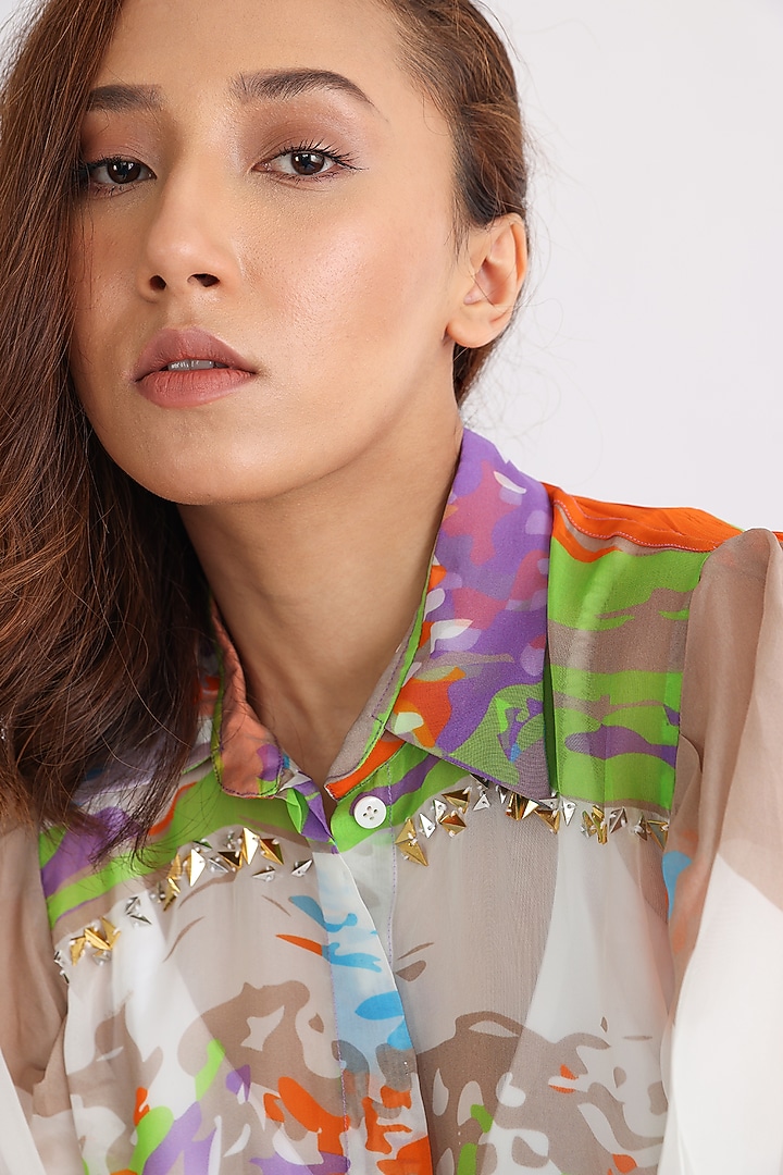 Multi-Colored Organza Printed Shirt by Studio Moda India at Pernia's Pop Up Shop
