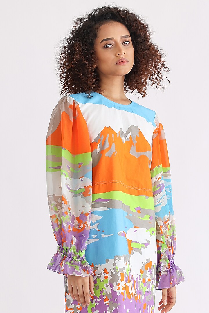 Multi-Colored Poplin Printed Summer Dress by Studio Moda India at Pernia's Pop Up Shop
