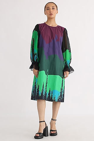 Black Poplin Printed Dress by Studio Moda India