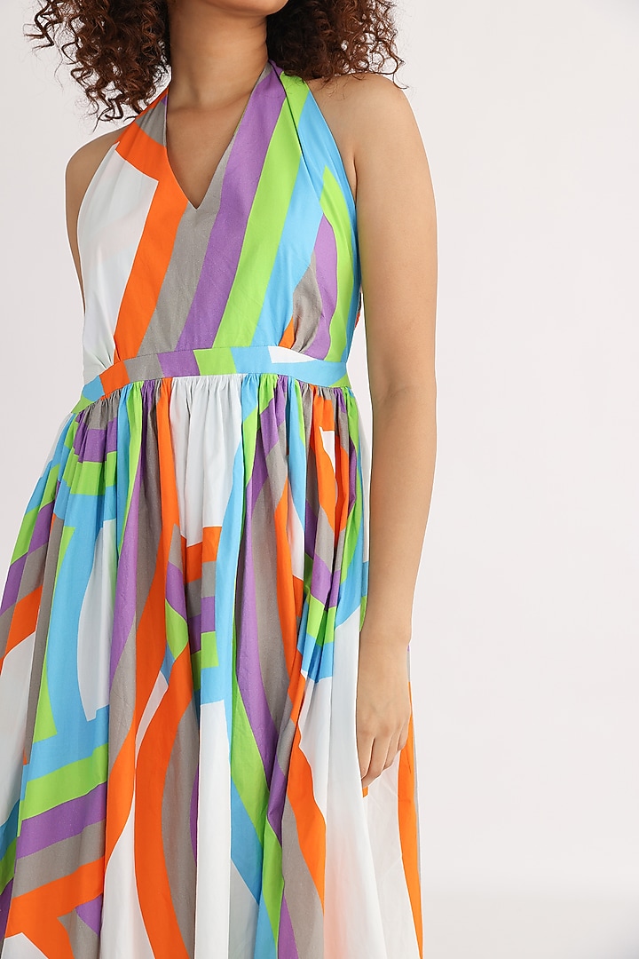 Multi-Colored Cotton Printed Halter Summer Dress by Studio Moda India at Pernia's Pop Up Shop