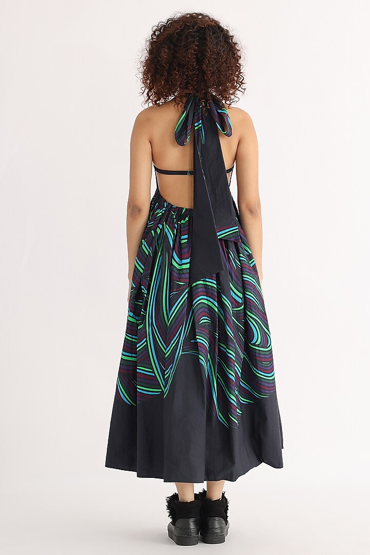 Black Cotton Printed Halter Summer Dress by Studio Moda India at Pernia's Pop Up Shop