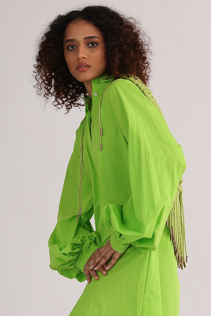 Lime Green Cotton A-Line Vacation Dress by Studio Moda India at Pernia's Pop Up Shop