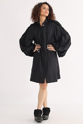 Black Cotton A-Line Dress by Studio Moda India