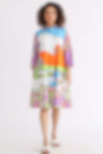 Multi-Colored Cotton Printed A-Line Dress by Studio Moda India