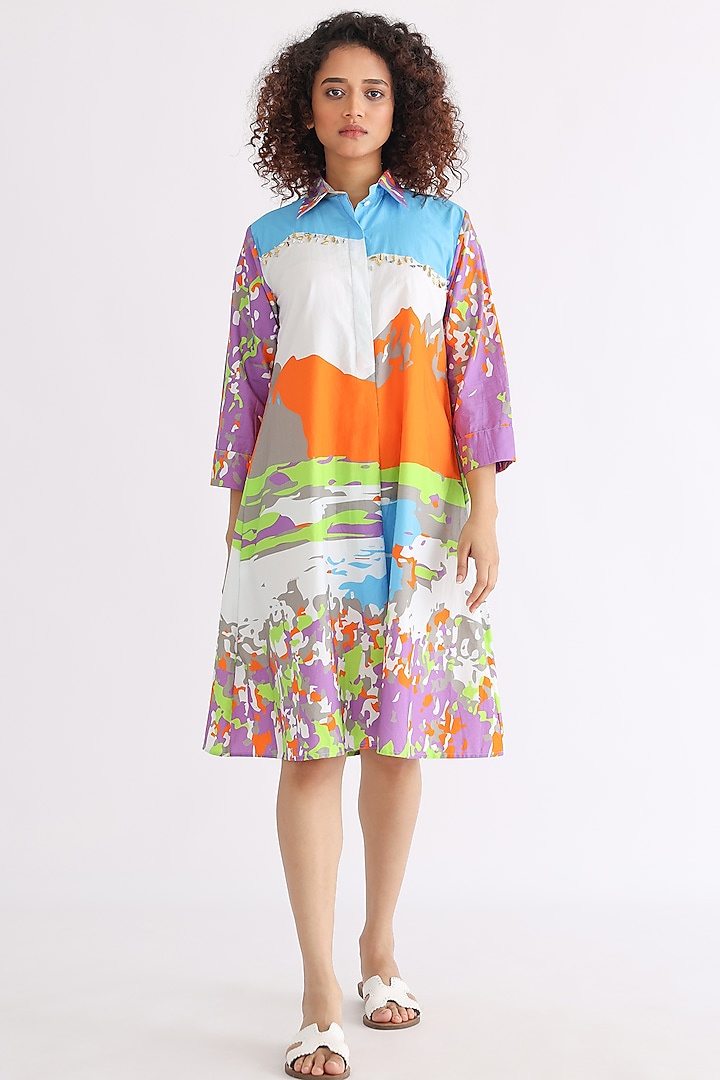 Multi-Colored Cotton Printed A-Line Dress by Studio Moda India
