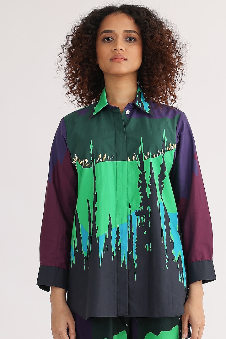 Multi-Colored Cotton Printed A-Line Shirt by Studio Moda India