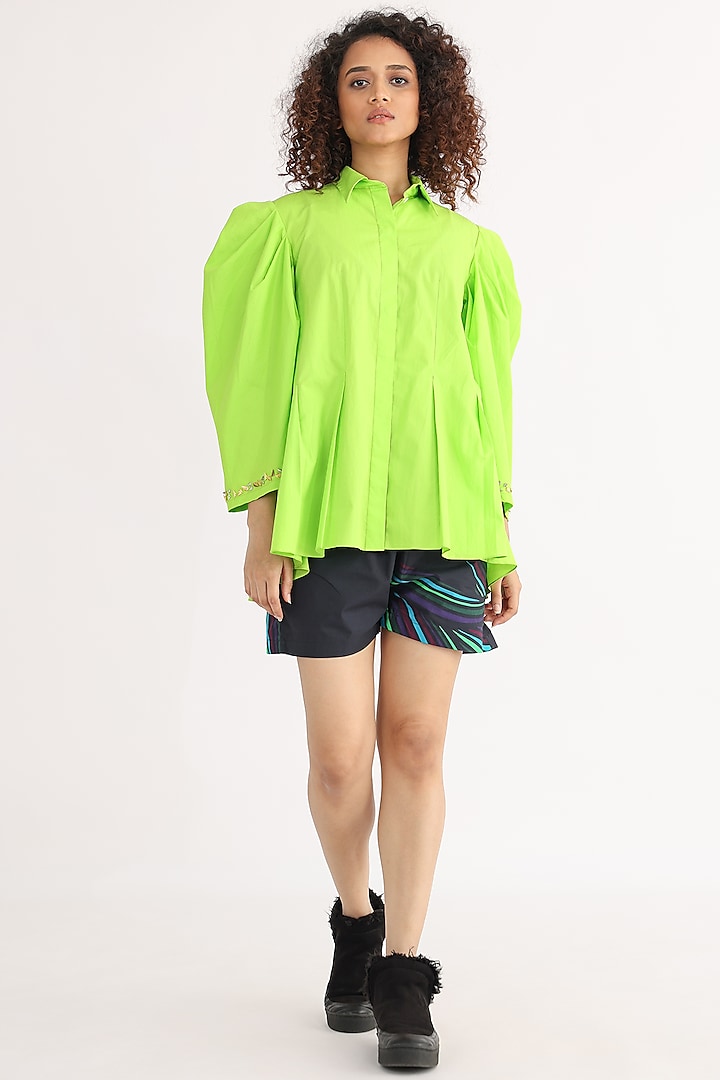 Lime Green Cotton Shirt by Studio Moda India at Pernia's Pop Up Shop