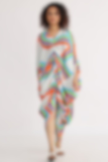 Multi-Colored Bemberg Printed Gathered Dress by Studio Moda India at Pernia's Pop Up Shop