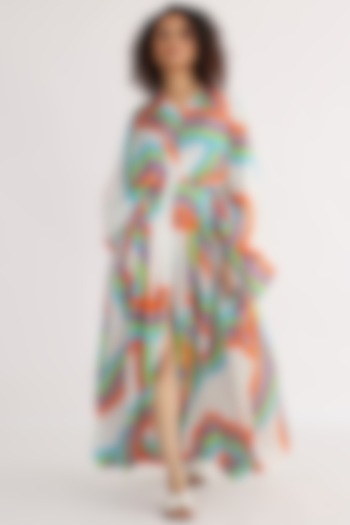 Multi-Colored Bemberg Printed Dress by Studio Moda India at Pernia's Pop Up Shop