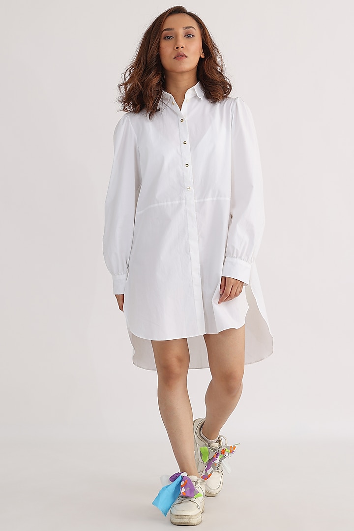 White Cotton & Macrame Shirt by Studio Moda India